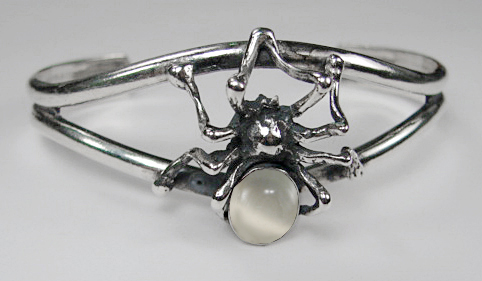 Sterling Silver Spider Cuff Bracelet With White Moonstone